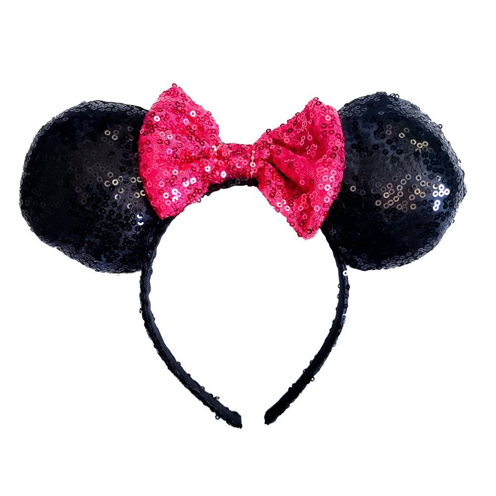 Disney Minnie Ears Mickey Mouse Classic Pink Sequin Black Headband